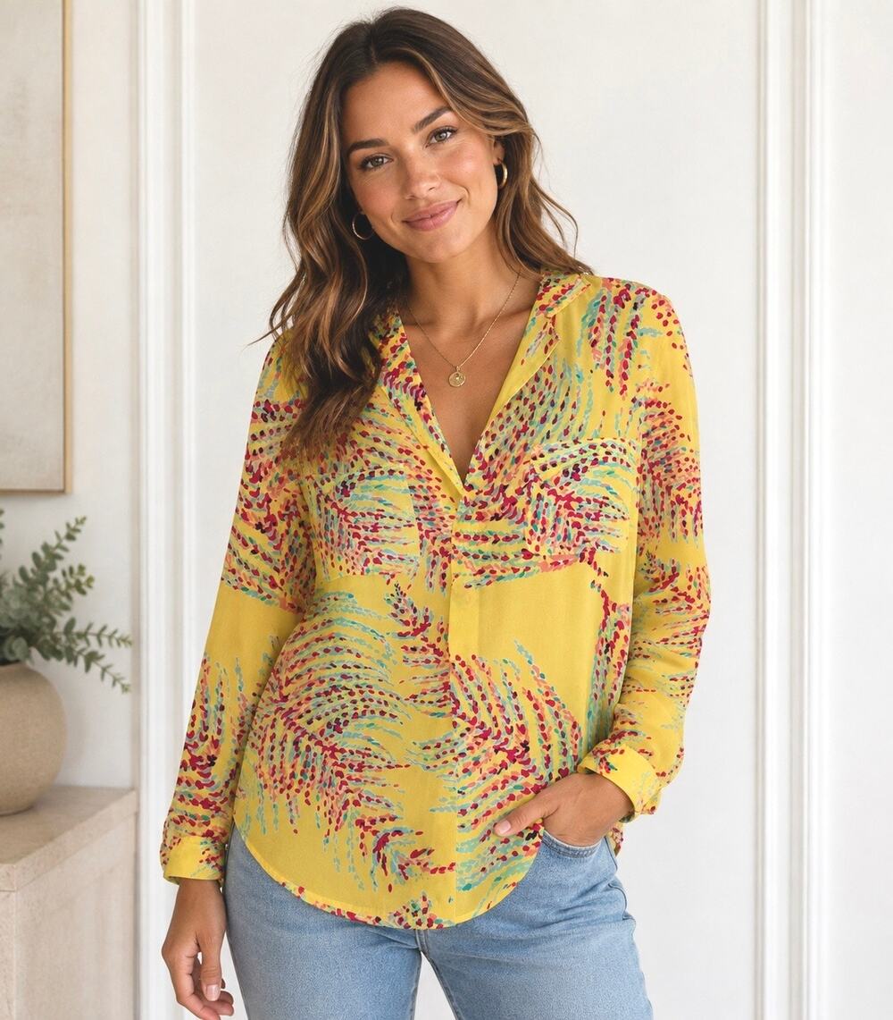 Lilly Pulitzer Silk Starfruit Yellow Long Sleeve Lightweight Top